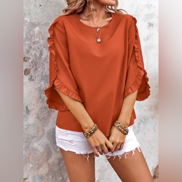 🍂Ruffle Trim Crew Neck Blouse - Picture 5 of 8